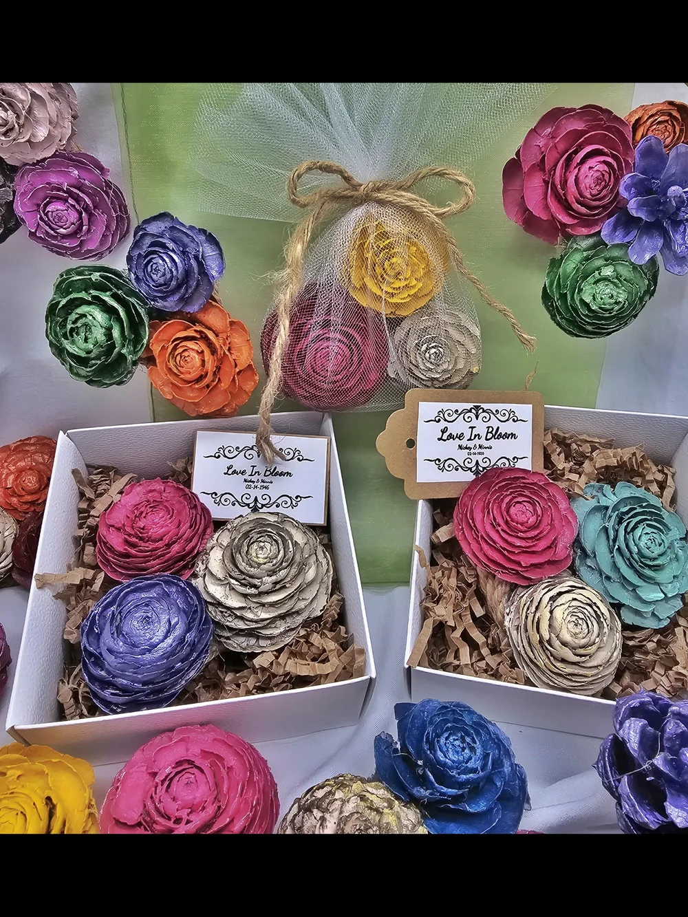 Floral Magnets For Wedding And Bridal Favors... Made From Pinecones!